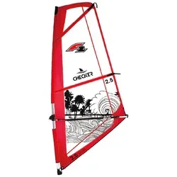 F2 Windsurf Segel Checker Kid Komplett Rigg 5,5 qm Rot - Unisex Windsurfsegel in leuchtendem Rot, ideal für Kinder. Mit 5,5 qm Fläche bietet es Stabilität und einfache Handhabung für junge Windsurfer. Perfekt für den Einstieg in den Wassersport.