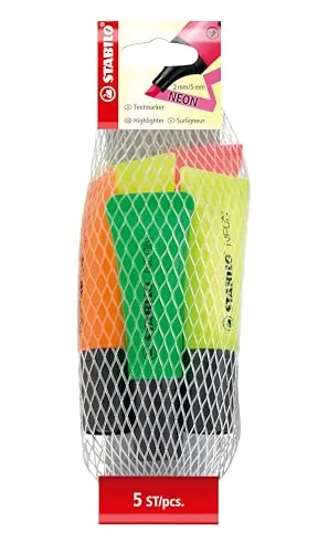 STABILO - Textmarker - NEON - 5er Pack - grün, orange, pink, 2 x gelb