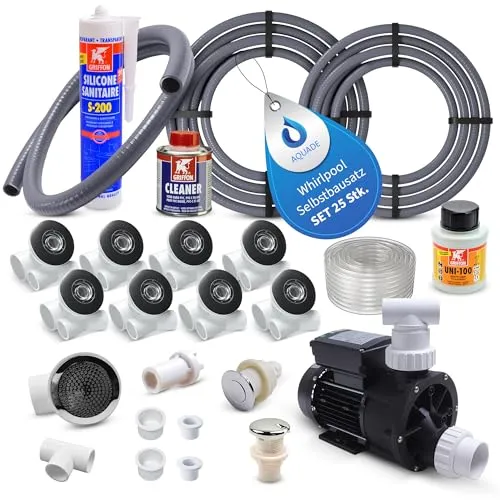 AQUADE SET 25stk Whirlpool Badewanne Selbstbausatz - Whirlpool-Bausatz für individuelle Wellnessoasen, inklusive hochwertiger Komponenten und Schritt-für-Schritt-Anleitung für einfachen Einbau.