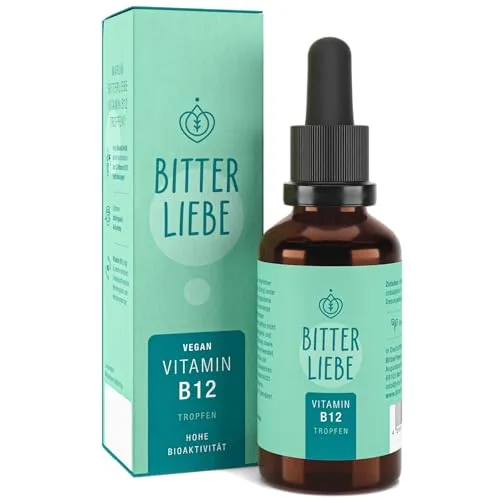BitterLiebe - Hochdosierte Vitamin B12 Tropfen mit 500µg - 💚 OPTIMALE VERSORGUNG - Die BitterLiebe Vitamin B12 Tropfen bieten 500 µg pro Tagesdosis in drei aktiven Formen, ideal für eine schnelle und effektive Aufnahme. Perfekt für deine tägliche Routine, vegan und ohne Konservierungsstoffe.