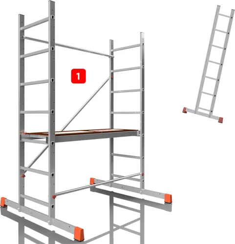 ALTEC AluCombine 3.0 - 300 | 3m Aluminium Leitern-Standgerüst - Baugerüst mit max. Arbeitshöhe von 3m, ideal für gewerbliche Anwendungen, robust und leicht mit einer Belastbarkeit von bis zu 150 kg.