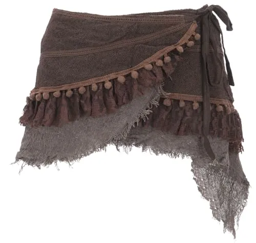 GURU SHOP Goa Cacheur Minirock mit Spitze - Coffee, Damen, Größe:M - Wickelrock mit individueller Anpassung und stilvoller Stickerei. Ideal für Frühling und Sommer, lässt sich perfekt mit Leggings kombinieren. Jedes Stück ist handgefertigt und einzigartig.