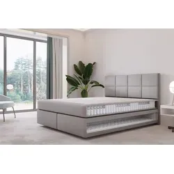TRADA Mallorca Boxspringbett 180x200 Grau mit Pocket Matratze - Elegantes Boxspringbett in Grau mit 9-Zonen Pocket-Matratze für optimalen Schlafkomfort. Ideal für moderne Schlafzimmer, inklusive Lieferung bis in die Wohnung.