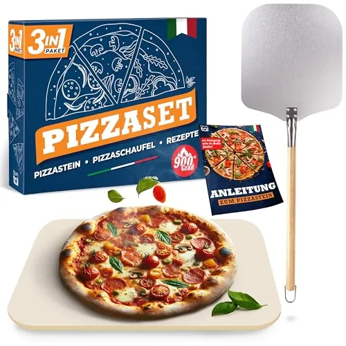 Blumtal Pizzastein 38x30cm mit Pizzaschieber - Pizzastein aus hitzebeständigem Cordierit bis 900 °C, ideal für Backofen und Grill. Perfekte Pizza und Brot in Restaurantqualität mit knuspriger Kruste!