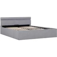 Bett mit Bettkasten Hydraulisch LED Hellgrau Stoff 140x200 cm - Stilvolles Polsterbett mit praktischem Stauraum und hydraulischem Hebemechanismus für müheloses Anheben. Inklusive LED-Beleuchtung, die per Fernbedienung gesteuert werden kann. Ideal für modernes Schlafzimmerdesign.