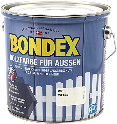 Bondex Holzfarbe für Aussen 2,5 L weiß - Holzlasuren für Außenanwendungen, wetterfest und UV-beständig für langanhaltenden Schutz und schöne Optik.