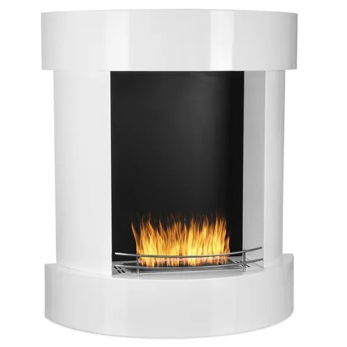 Ethanol Kamin weiß freistehend 110 cm hoch - Moderner Bioethanol Standkamin in elegantem Weiß, 110 cm hoch, freistehend und ohne Schornstein nutzbar - ideal für stilvolle Wärme und Atmosphäre in Wohnräumen.