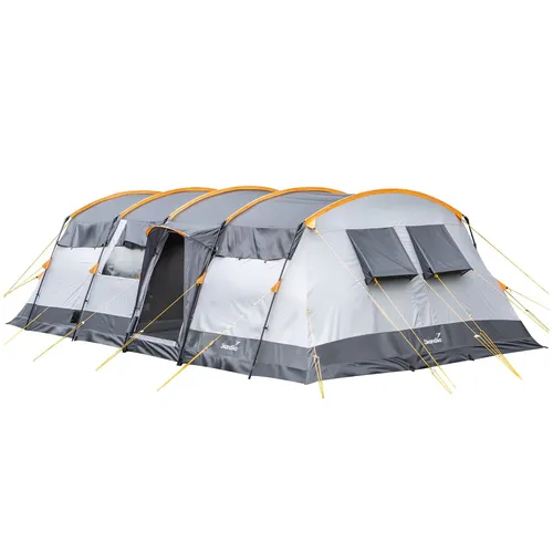 Skandika Gruppenzelt Hurricane 12 Sleeper Protect, Familienzelt mit eingenähtem Zeltboden, 2 dunkle teilbare Schlafkabinen, 5000 mm Wassersäule, 215 cm Stehhöhe
