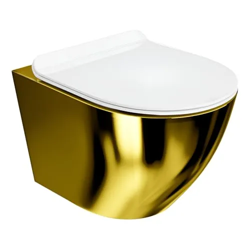 LAVITA Wand-WC Sofi Slim Gold/White - Einteilige Toiletten mit elegantem, spülrandlosem Design für einfache Reinigung und Hygiene. Der Soft-Close WC-Sitz sorgt für Komfort und Langlebigkeit.