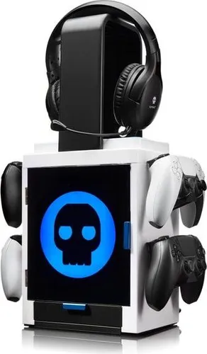 Numskull PS5-Inspirierter LED-Licht Gaming-Schrank - Zubehör für PC mit mehreren LED-Beleuchtungseinstellungen, hält bis zu 4 Controller und 10 Spiele, ideal für ein organisiertes und stilvolles Gaming-Setup.