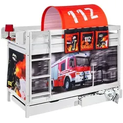 Lilokids Etagenbett JELLE Feuerwehr - Hochbett mit Vorhang und 2 Lattenrosten - Das Etagenbett JELLE von LILOKIDS bietet zwei gemütliche Schlafplätze auf kleinem Raum. Mit stabiler Bauweise und sicherem Design ist es perfekt für kleine Abenteurer. Inklusive Vorhang, ideal für kreative Spielwelten.