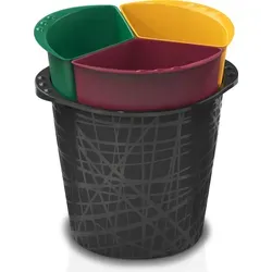 Bama Dreirad-Mülltonne bzw. Abfalleimer mit drei farbigen Fächern à 4,5 Liter - Schwarz