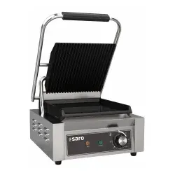 SARO Kontaktgrill PG 1 GG 443-10001 - Großküchentechnik mit robustem Edelstahlgehäuse und Gusseisen-Grillplatten für präzises Grillen von +50 bis +300 °C. Ideal für vielfältige Grillmöglichkeiten und einfache Reinigung.