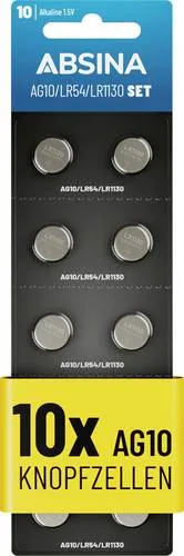Absina Knopfzelle AG10 1.5V 10 St. Alkali-Mangan