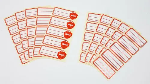 WECK Etiketten für Einkoch- und Marmeladegläser, 100 Stück - Selbstklebende, ablösbare Etiketten in Rot-Weiß, ideal für die Beschriftung von Einkoch- und Marmeladegläsern. Perfekt für eine ordentliche und ansprechende Präsentation Ihrer Vorräte.