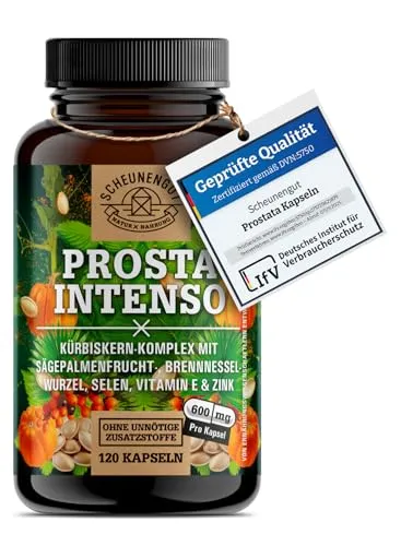 PROSTA INTENSO® Prostata Kapseln - Laborgeprüfter Markenkomplex mit Sägepalmenextrakt - Pflanzliches Ergänzungsmittel Sägepalme, optimiert für Männer im mittleren & fortgeschrittenen Alter, unterstützt die Prostata-Gesundheit mit hochwertigen Inhaltsstoffen.