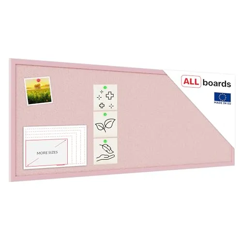 ALLboards Pinnwand mit Pink Holz Rahmen 100x40cm - Pinnwand aus selbstregenerierendem Kork, ideal zum Ordnen von Notizen und Präsentieren von Fotos. Die einfache Montage ermöglicht vertikale und horizontale Anbringung.