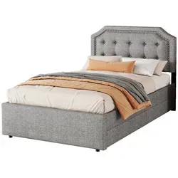 Flieks Polsterbett Stauraumbett 90x200cm mit 2 Schubladen – Jugendbett in Grau - Das Flieks Polsterbett bietet mit seinen 2 großen Schubladen praktischen Stauraum für Kleidung und Bettwäsche. Der verstellbare Kopfteil sorgt für individuellen Komfort. Ideal für ein gemütliches Schlafzimmer oder Kinderzimmer.