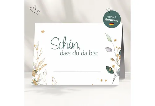 White & Ivory Papierdekoration Platzkarte floral "Schön, dass du da bist" – 50 Stück - Elegante Tischkarten für besondere Anlässe. Ideal für Hochzeiten und Feiern, mit floralen Motiven und geprüfter Qualität aus Deutschland.