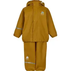 CELAVI Unisex Kinder Basic PU Regen Set - Buckthorn Brown, Größe 140 - Regenjacke und Latzhose für Kinder, atmungsaktiv und wind- sowie wasserfest mit 5000 mm Wassersäule. Perfekt für Outdoor-Aktivitäten bei jedem Wetter.