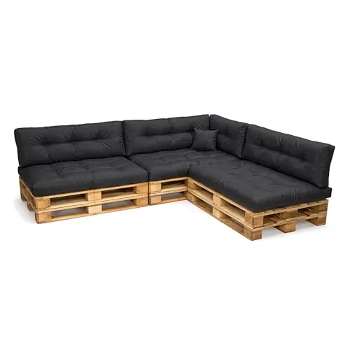 POKAR Palettenkissen Wasserabweisend Palettenauflagen Palettenmöbel Palettensofa 8er Set: Sitzkissen 120x80 + Rückenlehne 120x40, Schwarz