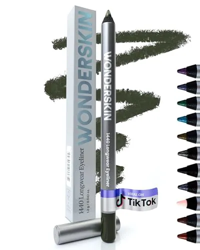 Wonderskin 1440 Longwear Grüner Eyeliner-Stift – Wasserfest und wischfest in Olive - Wonderskin 1440 Eyeliner in Olive bietet 1440 Minuten Halt und intensive Farben. Ideal für lange Tage, präzise Linien und einfaches Nachschärfen. Vegan und tierversuchsfrei für ein gutes Gefühl.