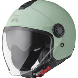 GMS-Moto Gelato Pistachio Jethelm - Hellgrün - M - Motorradhelm aus leichtem Polycarbonat mit integrierter Sonnenblende und kratzfestem Visier, ideal für sicheres Fahren und maximalen Komfort.