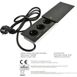Einbausteckdose Tischsteckdose versenkbar Küche Schwarz MB3 - Wandsteckdosen für Möbel mit praktischer Schiebedeckel-Abdeckung. Ideal für Küchen, bietet 3x240V Anschlüsse und sorgt für eine elegante, platzsparende Lösung.