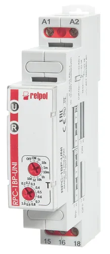 Zeitrelais, 16A, 1Wechsler, 12V bis 240 V AC/DC 8 Zeitbereiche RPC-1BP-UNI