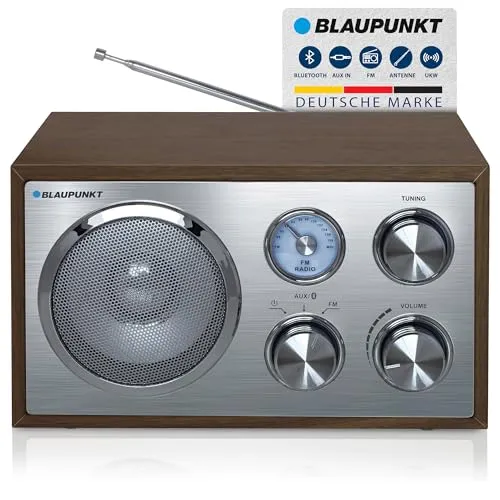 Nostalgie FM Radio RXN 180 walnuss - Bluetooth und AUX-In, edles Holzgehäuse mit klassischer Alu-Optik