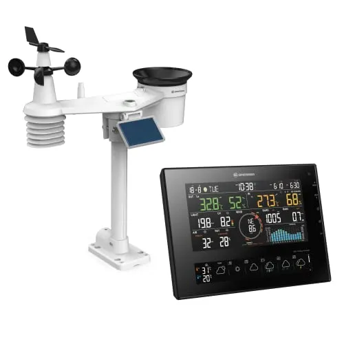 Bresser 11-Tage 4Cast CV WLAN Wetterstation 7-in-1 Solar - Wetterstation mit 11-Tage-Vorhersage und 7-in-1-Sensor, misst Temperatur, Luftfeuchtigkeit und mehr. Umweltfreundlich durch Solarenergie, flexibel nutzbar über App und Web.