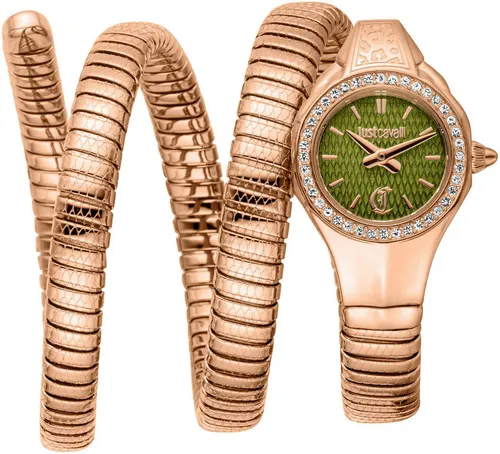 Just Cavalli Time Quarzuhr Signature Snake JC1L355M0045 - Elegante Damenuhr mit roségoldfarbenem Edelstahlarmband und funkelnden Kristallsteinen, ideal für festliche Anlässe.