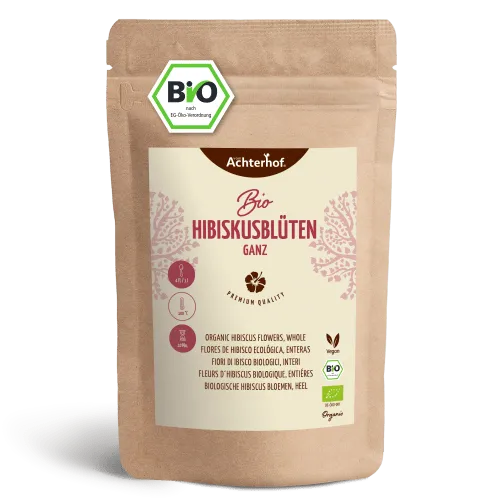 Hibiskusblüten Bio ganz getrocknet 250g | Fruchtiger Genuss für Teeliebhaber - Entdecke die vielseitigen Hibiskusblüten in Bio-Qualität. Ideal für Tees, Salate und Desserts – mit fruchtig-säuerlichem Geschmack und geprüftem Ursprung.