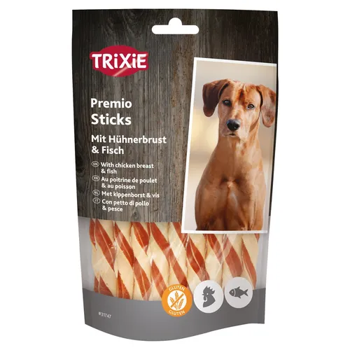 TRIXIE Hundeleckerli PREMIO Hunde-Chicken Sticks 80g - Glutenfreie Premium Snacks, hoher Fleischanteil und ideal als Belohnung oder Trainingseinheit