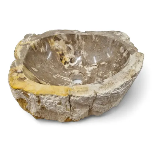 Waschbecken aus versteinertem Holz 43x36 cm – Naturstein für Bad und Gäste-WC - Elegantes Aufsatzwaschbecken aus poliertem Naturstein in modernem Design. Perfekt für stilvolle Badezimmer und Gäste-WCs. Einzigartige Holzstruktur für individuellen Charme.