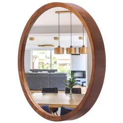 STOLARNIA PIKA LEJA – Runder Badezimmer-Wandspiegel aus Holz (Walnuss, Ø37,5) - Dekorative Wandspiegel mit hochwertigem Holzrahmen, ideal für Badezimmer und Wohnräume. Minimalistisches Design, das Eleganz und Funktionalität vereint.
