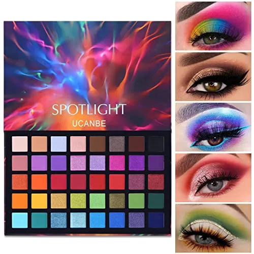 UCANBE Spotlight Lidschatten Palette Bunt 40 Farben,Colorful Eyeshadow Palette für Halloween Karneval,Bunte Lidschatten Palette Hohe Farbwiedergabe,Make Up Palette für Bühne,Partys,Auftritte