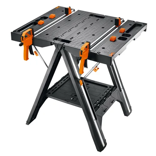 WORX PEGASUS WX051 mobile multifunktionale Werkbank - Arbeitstisch mit hoher Stabilität, klappbar und max. Belastung von 450kg. Inkl. Schnellklemmvorrichtung für einfachen Wechsel zwischen Arbeitstisch und Sägebock.