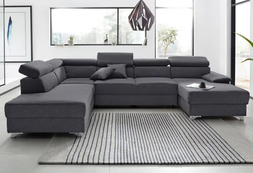 DOMO collection Wohnlandschaft Mira, inklusive Kopfteilverstellung für mehr Wohlfühlkomfort, U-Form, wahlweise mit Bettfunktion und Bettkasten, elegant und modern