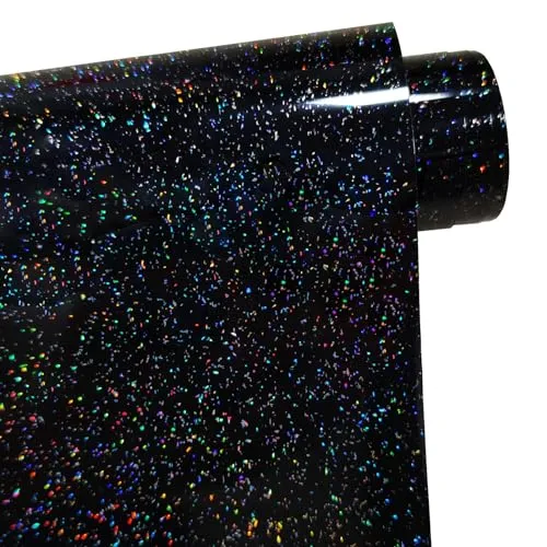 FORBELL Glitzer Plotterfolie Textil, Transferfolie Textil Schwarz, Galaxie Heat Transfer Vinyl (Galaxie Schwarz (Glänzend), 30,5cm×1,5m)