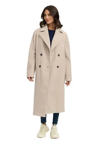 Navahoo Damen Übergangsjacke Mantel Woll-Optik mit Reverskragen - Funktionsjacken – Eleganter und windabweisender Übergangsmantel mit praktischen Taschen und Gehschlitz für Bewegungsfreiheit, ideal für Frühling und Herbst.