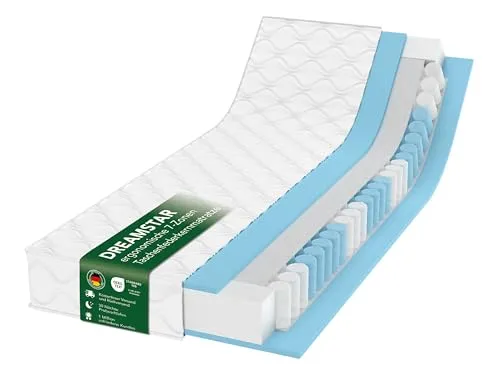DREAMSTAR Ergo Flex Duo Taschenfederkernmatratze 90x200 cm - Ergonomische 7-Zonen Matratze mit Duohärtegrad für optimale Druckentlastung und Unterstützung, Öko-Tex zertifiziert und waschbarer Mikrofaserbezug für ein angenehmes Schlafgefühl.