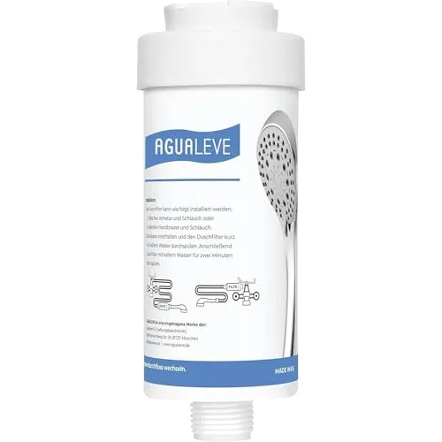 AGUALEVE® Duschfilter - Wasserfilter Dusche | in weiß | gegen Kalk, Schwermetalle, Chlor, Schmutz, wirkt bakteriostatisch | schönere Haut & Haare | Markenqualität Made in EU
