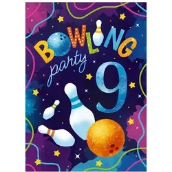 JUNAPACK Einladungskarten Bowling zum 9. Kindergeburtstag Jungen Mädchen Einladungen Kegeln, Einladungskarten zum 9. Geburtstag Bowling