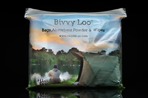 CarpLife Products Ltd Bivvy Loo Portable Toilet 40 Additional Biodegradable Wipes, 12 Pack – Camping Toilet Waste Bag Bin Liner Biodegradable Liner Bags and Waste 12 Bags Power (Turn Liquid Gel)