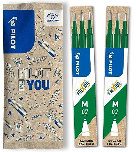 PILOT - FriXion Ersatzminen 0.7 - 2 Sets mit 3 Minen - FriXion Nachfüllminen mit radierbarer Tinte - Kompatibel mit FriXion Ball & Clicker - Grün - Mittlere Spitze (6 Minen)