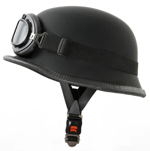 Motorradhelm Fliegerbrille Schwarz matt Größe L - Oldtimer Motorradhelm in elegantem Schwarz matt, leicht und mit Schnellverschluss für höchsten Tragekomfort. Ideal für unvergessliche Fahrten.