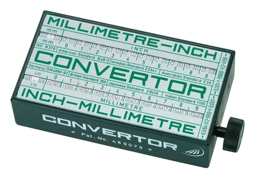 Helios Preisser Massumrechner Convertor - 0582130 - Praktischer Massumrechner für präzise Umrechnungen zwischen Zoll und Millimeter. Kompakte Maße: 110 x 60 x 30 mm, ideal für die tägliche Anwendung in der Messtechnik.