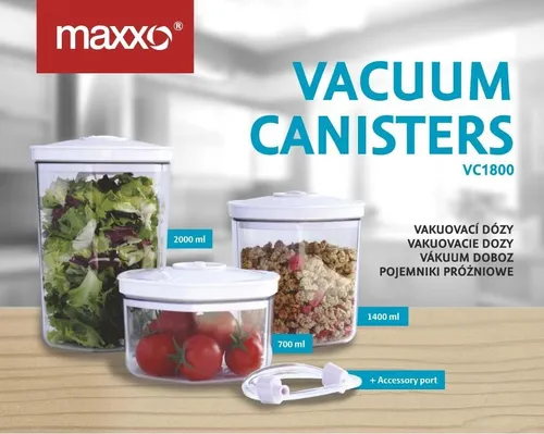 Maxxo Vacuum Seal Canisters VC1800 - 3 Stück für Vakuum Maschinen - Folienschweißgeräte mit Adapter und Adapterschlauch, ideal zum Marinieren und Frischhalten von Lebensmitteln.