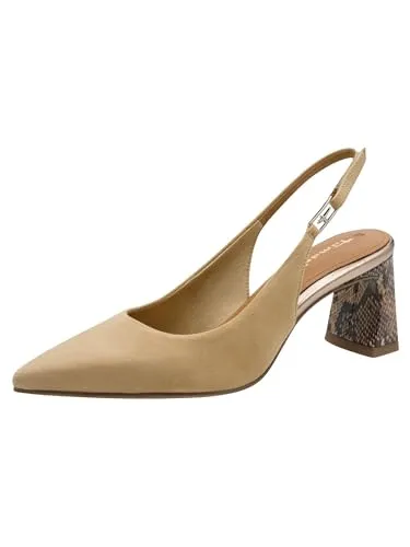 Tamaris Damen Sling Pump Beige mit Blockabsatz - Stylische Sling-Pumps für jeden Anlass. Mit 6,5 cm hohem Blockabsatz für optimale Stabilität und elegantes Design. TOUCH-IT Technologie sorgt für individuellen Sitz und hohen Komfort beim Tragen.